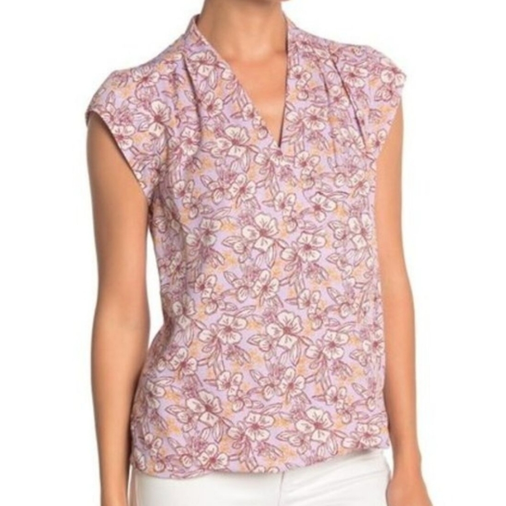 Halogen Floral Cap Sleeve Blouse Size Medium